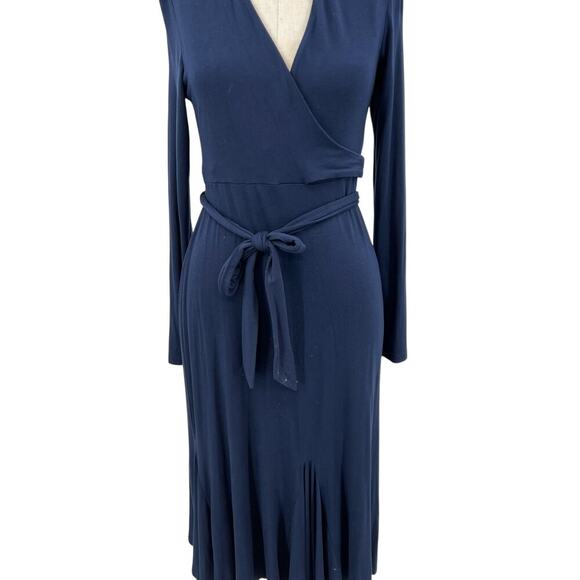 Boden Paris Wrap Dress Long Sleeve Flounce‎ Hem Jersey Navy Blue Size US 8R - Picture 5 of 14